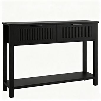 Farmhouse Entryway Table with 2 Drawers,Rataan Console Table,Wooden Sofa Table for Living Room