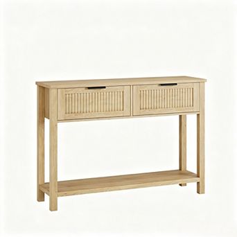 Farmhouse Entryway Table with 2 Drawers,Rataan Console Table,Wooden Sofa Table for Living Room