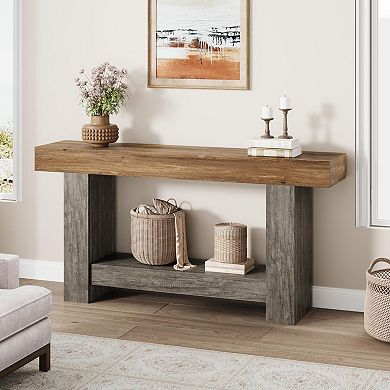 Farmhouse Console Table for Living Room,2-Tier Large Sofa Table with Storage, Entryway Entry Table