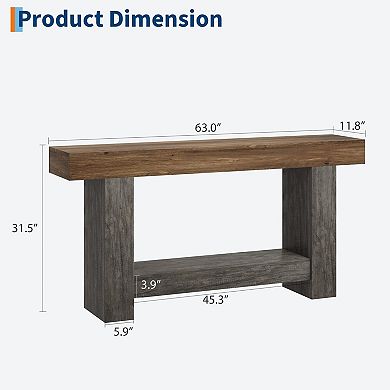 Farmhouse Console Table for Living Room,2-Tier Large Sofa Table with Storage, Entryway Entry Table