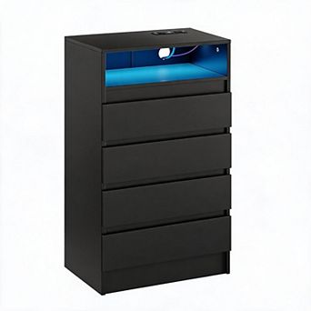 4 Drawer Double Dresser with Power Outlet, Accent Chests of Drawers with LED Light