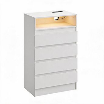 4 Drawer Double Dresser with Power Outlet, Accent Chests of Drawers with LED Light