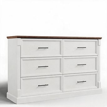 White 6 Drawer Dresser for Bedroom, Farmhouse Large Chest of Drawers with Metal Handles