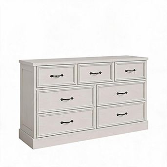 7 Drawer Dresser for Bedroom, 55 Inch Wide Wooden Chest of Drawers with Metal Handles