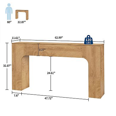 63in Farmhouse Console Table,Narrow Wood Entryway Table Behind Couch,Slim Rustic Hallway Furniture