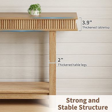 Farmhouse Fluted Console Table,2 Tier Wood Entryway Table with Shelf Storage,Sofa Table Behind Couch