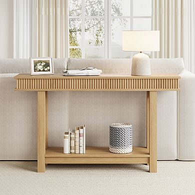 Farmhouse Fluted Console Table,2 Tier Wood Entryway Table with Shelf Storage,Sofa Table Behind Couch