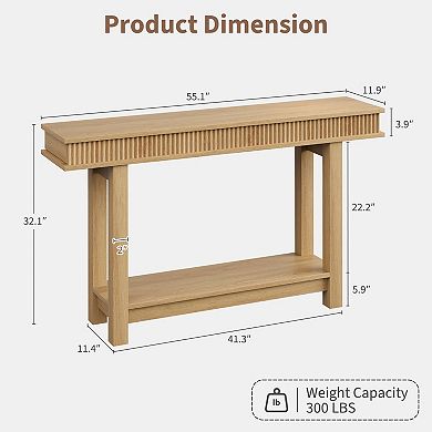 Farmhouse Fluted Console Table,2 Tier Wood Entryway Table with Shelf Storage,Sofa Table Behind Couch