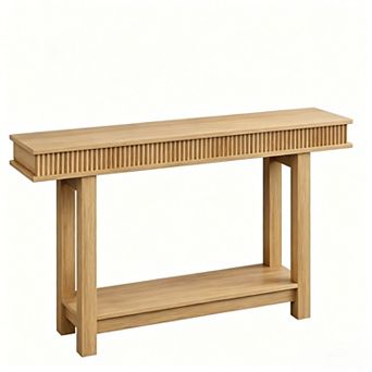 Farmhouse Fluted Console Table,2 tier Wood Entryway Table with Shelf Storage,Sofa Table Behind Couch