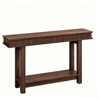 Farmhouse Fluted Console Table,2 tier Wood Entryway Table with Shelf Storage,Sofa Table Behind Couch