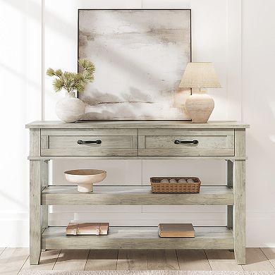 47.2" Entryway Table,Console Table with 2 Storage Drawers,3 Tier Farmhouse Wooden Sofa Hallway Table