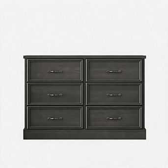 Farmhouse TV Stand for Living Room, Entertainment Center with 6 Storage Drawer & Metal Handle