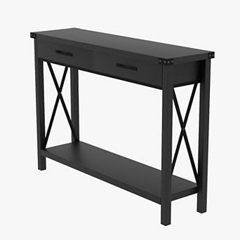 31inch Storage Cabinet Table,2 tier Narrow Sofa Table,Hallway Table with Drawers and Open Shelves