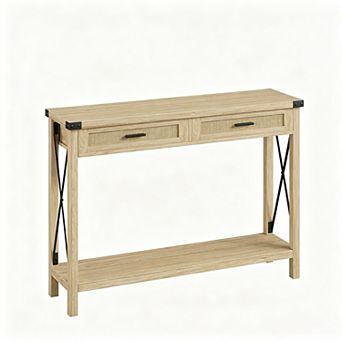 Farmhouse Entryway Table,Console Table with Rattan Drawers,43" Sofa Table with Storage,Console Table