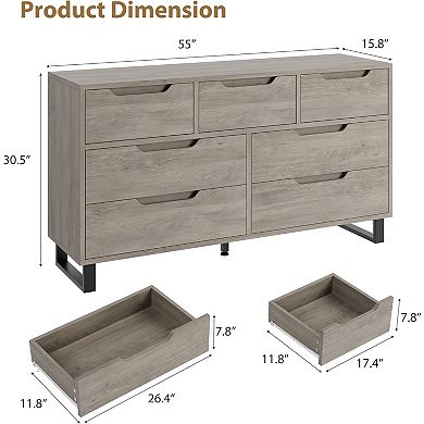 Modern Wooden Dresser for Bedroom, Freestanding Horizontal Storage Drawer Chest