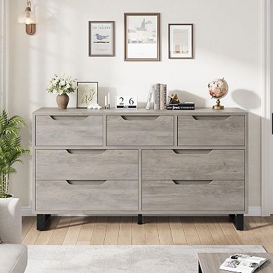 Modern Wooden Dresser for Bedroom, Freestanding Horizontal Storage Drawer Chest
