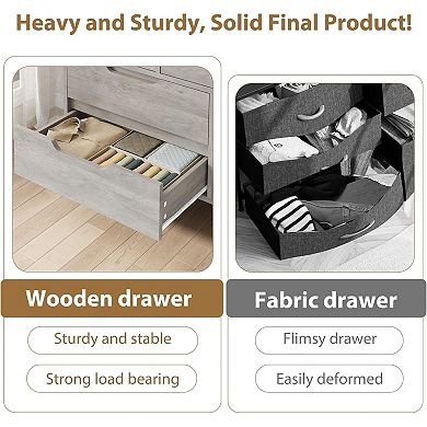 Modern Wooden Dresser for Bedroom, Freestanding Horizontal Storage Drawer Chest