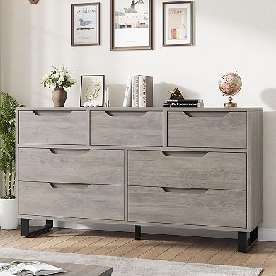 Modern Wooden Dresser for Bedroom, Freestanding Horizontal Storage Drawer Chest