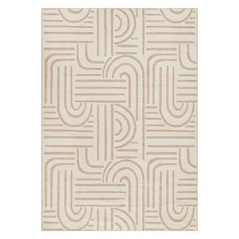 Boho Washable Geometric Area Rug, Non-Slip Soft Low Pile Stripes Carpet for Living Room Bedroom