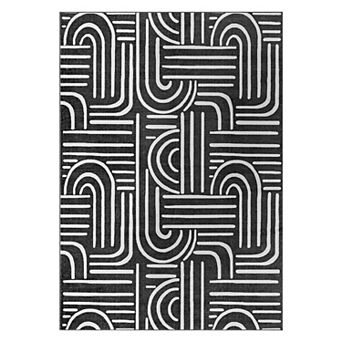 Boho Washable Geometric Area Rug, Non-Slip Soft Low Pile Stripes Carpet for Living Room Bedroom