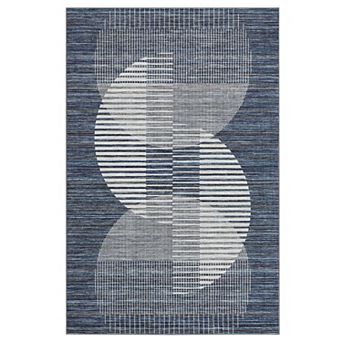 Modern Geometric Washable Area Rug, Non-Slip Low Pile Throw Carpet for Living Room Bedroom Decor