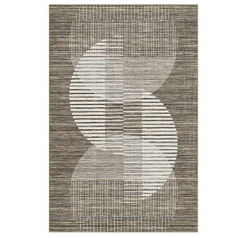 Modern Geometric Washable Area Rug, Non-Slip Low Pile Throw Carpet for Living Room Bedroom Decor
