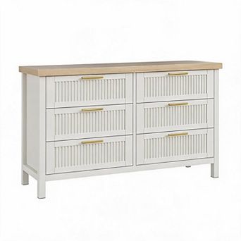 Fluted 6 Drawers Dresser for Bedroom, 47.4 Inch Wide Large Wood Chest of Drawers