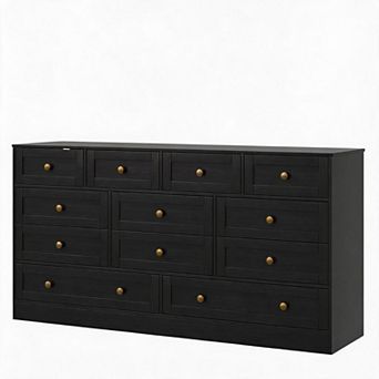 12 Drawer Wooden Dresser, 61 Inch Wide Modern Chest of Drawers for Clothing Storage & TV Stand