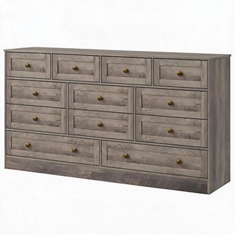 12 Drawer Wooden Dresser, 61 Inch Wide Modern Chest of Drawers for Clothing Storage & TV Stand