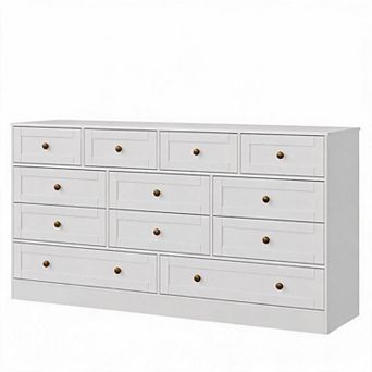 12 Drawer Wooden Dresser, 61 Inch Wide Modern Chest of Drawers for Clothing Storage & TV Stand