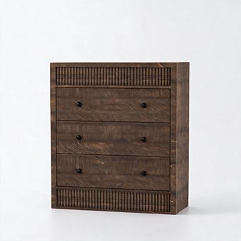 Dresser for Bedroom, Modern Fluted Nightstand, Wooden Chest of Drawers, Storage End Table Organizer