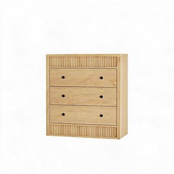 Dresser for Bedroom, Modern Fluted Nightstand, Wooden Chest of Drawers, Storage End Table Organizer