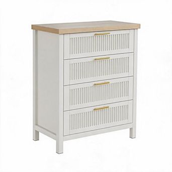 Fluted Dresser for Bedroom, 35.4'' Tall Chest of Drawers with 4 Storage Drawers