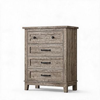 Modern 4 Drawer Wooden Dresser, 34.8" Tall Chest with Anti-Tip Kit, Freestanding Storage Cabinet