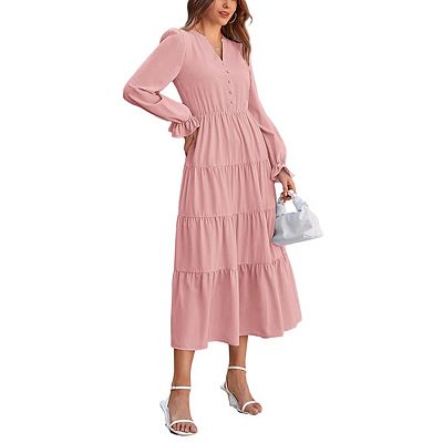 long sleeve boho dress wedding guest Olaesa Long Sleeve Maxi Dress for Women V Neck Lace Boho Dress Flowy Fall Wedding  Guest Dresses with Pockets Army Green at Amazon Women's Clothing store