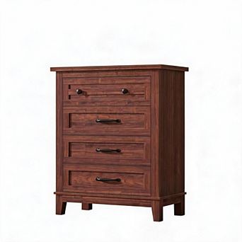 Modern 4 Drawer Wooden Dresser, 34.8" Tall Chest with Anti-Tip Kit, Freestanding Storage Cabinet