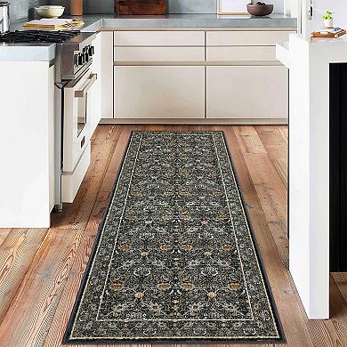 Vintage Floral Washable Area Rugs, Soft Boho Forest Botanical Flower Carpet Thin Non Slip Low Pile