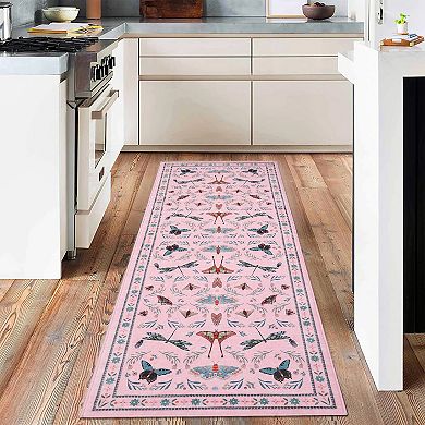 Washable Insect Area Rugs, Butterfly Botanical Boho Non Slip Stain-Resistant Runners Carpet