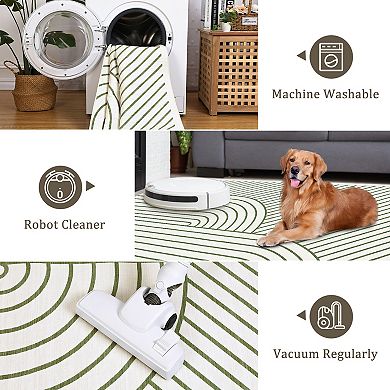 Modern Rainbow Washable Area Rug, Ultra-Thin Geometric No Slip Soft Carpet for Bedroom Nursery Lobby