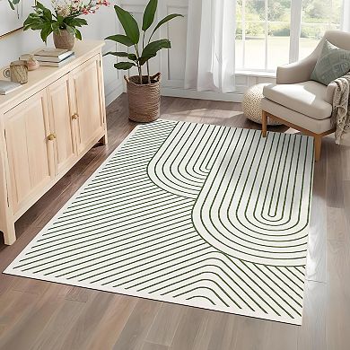 Modern Rainbow Washable Area Rug, Ultra-Thin Geometric No Slip Soft Carpet for Bedroom Nursery Lobby