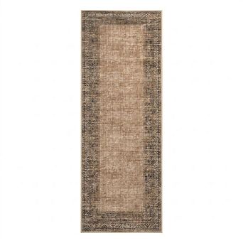 Vintage Distressed Washable Area Rug, Non-Slip Low Pile Farmhouse Carpet for Indoor Living Room