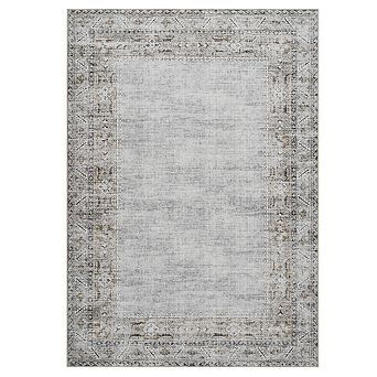 Vintage Distressed Washable Area Rug, Non-Slip Low Pile Farmhouse Carpet for Indoor Living Room