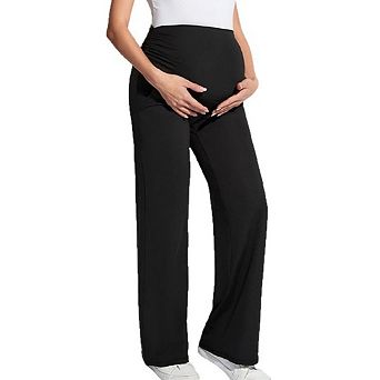 Women Maternity Over the Belly Work Stretchy Lounge Pregnancy Wide Leg Trousers
