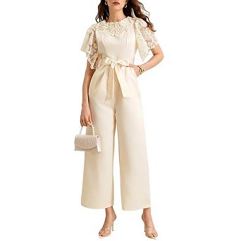 Womens Short Sleeve Tie Knot Front Wide Leg Jumpsuits