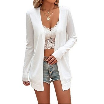 Women Knitted Open Front Long Sleeve Causal Lightweight Cardigan