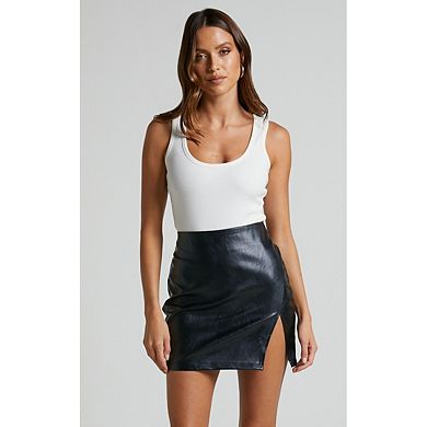 Women's Faux Leather Wrap Skorts Elastic High Waisted PU A-Line Skirts