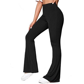 Women's Ribbed Flare High Waist Flare Leggings Casual Bell Bottoms Workout Yoga Pants