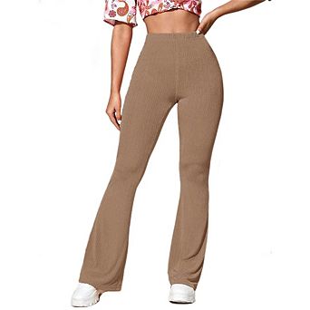 Women's Ribbed Flare High Waist Flare Leggings Casual Bell Bottoms Workout Yoga Pants
