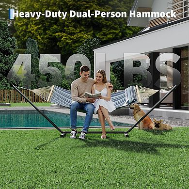 Heavy Duty Hammock with Stand - Portable Design, 450LBS Capacity, Ideal for Patio Garden Beach Backy