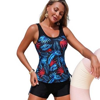 Two Piece Tankini Swimsuits for Women with Shorts Tummy Control Bathing Suits Athletic Swimwear